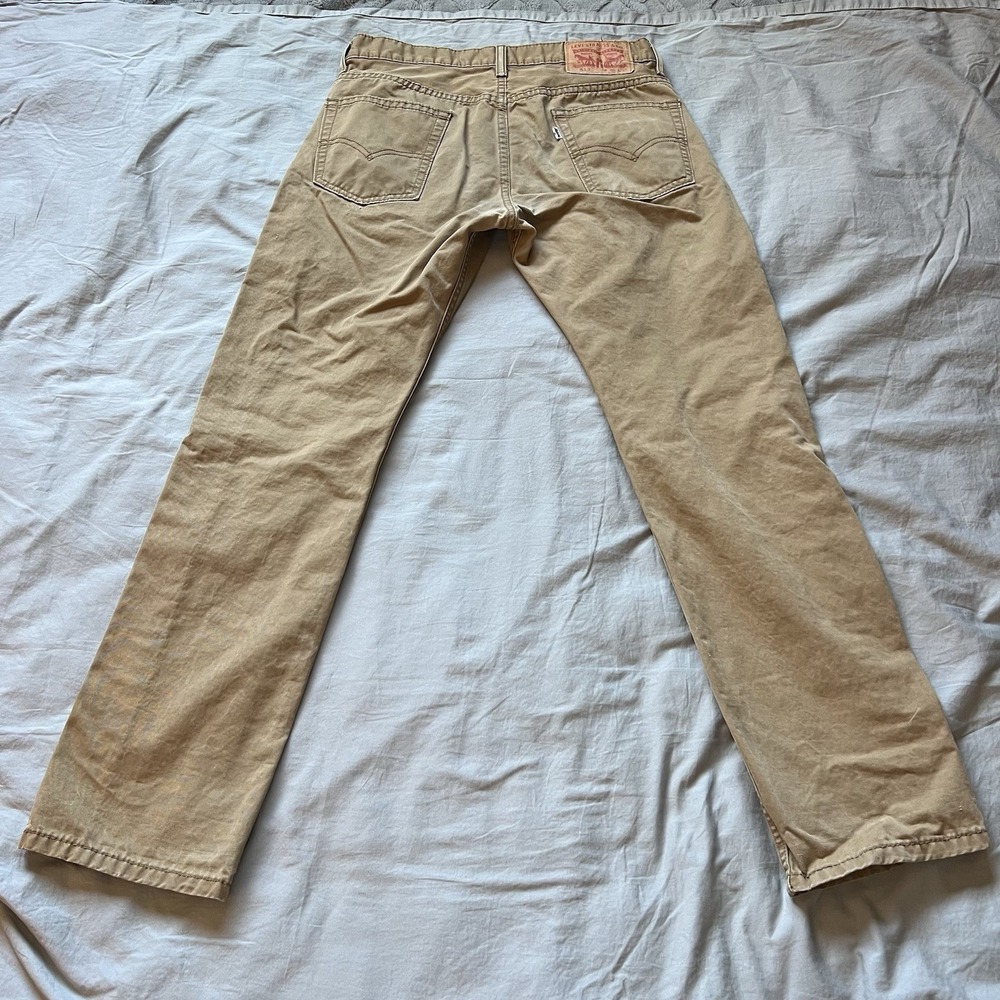 LEVI'S 513 Jeans Mens‎ Size 30x30 Khaki Tan Slim Straight Leg Embroidered Patch